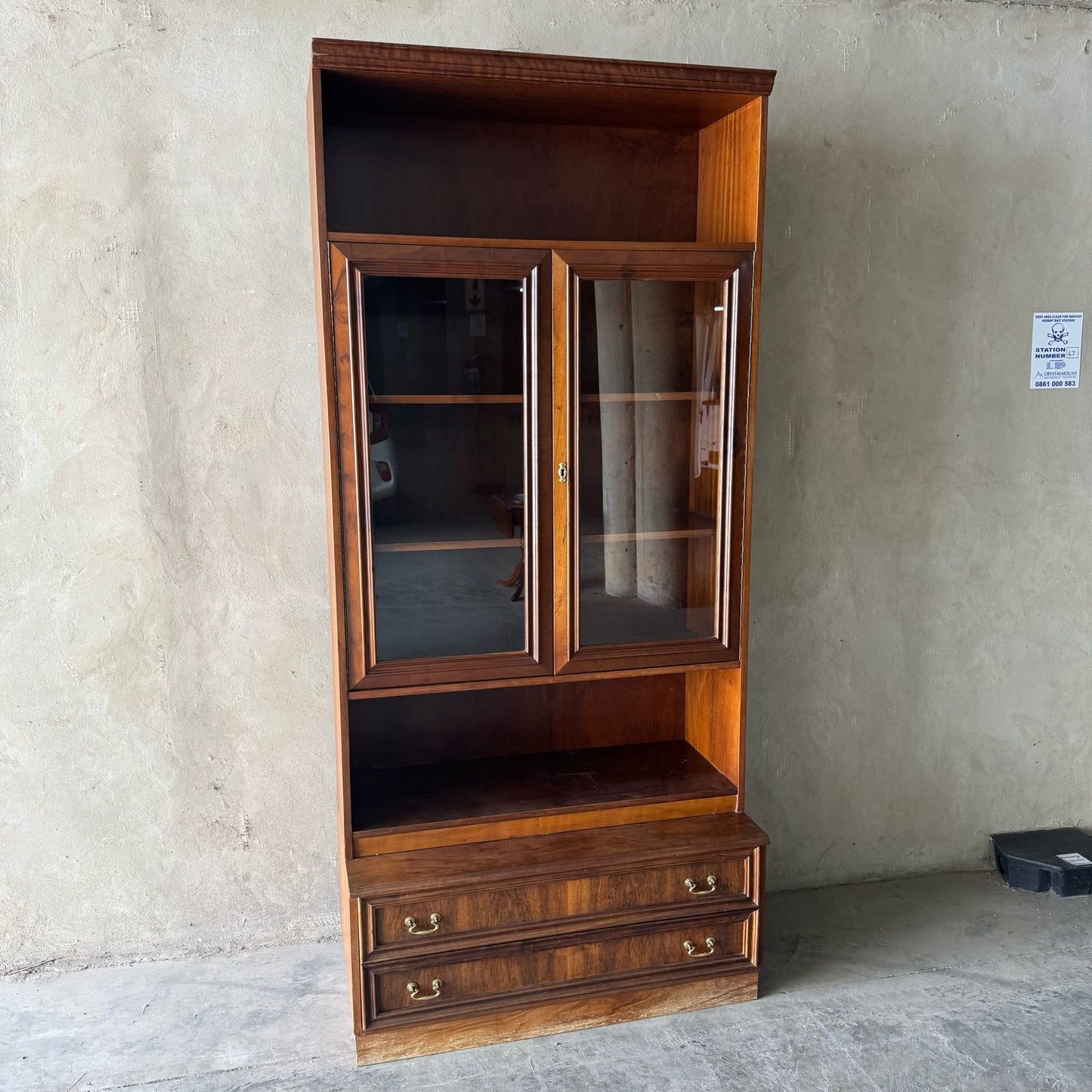 ANTIQUE DISPLAY UNIT WITH GLASS DOORS