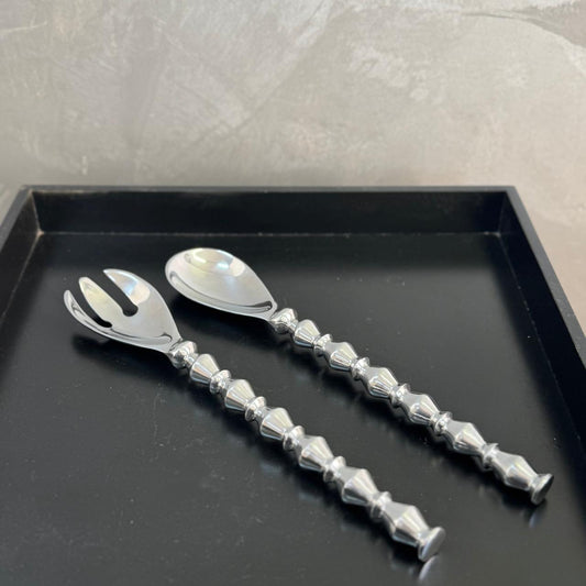 SILVER BEAD SALAD SERVER SET