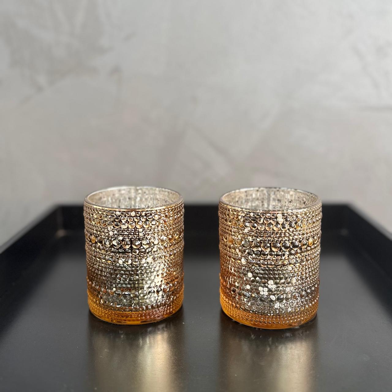 GOLD BEADED DECOR GLASSES SET OF 2