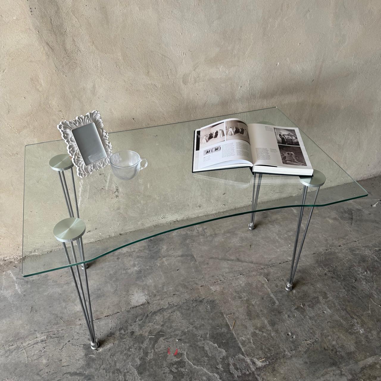 MODERN GLASS & SILVER DESK