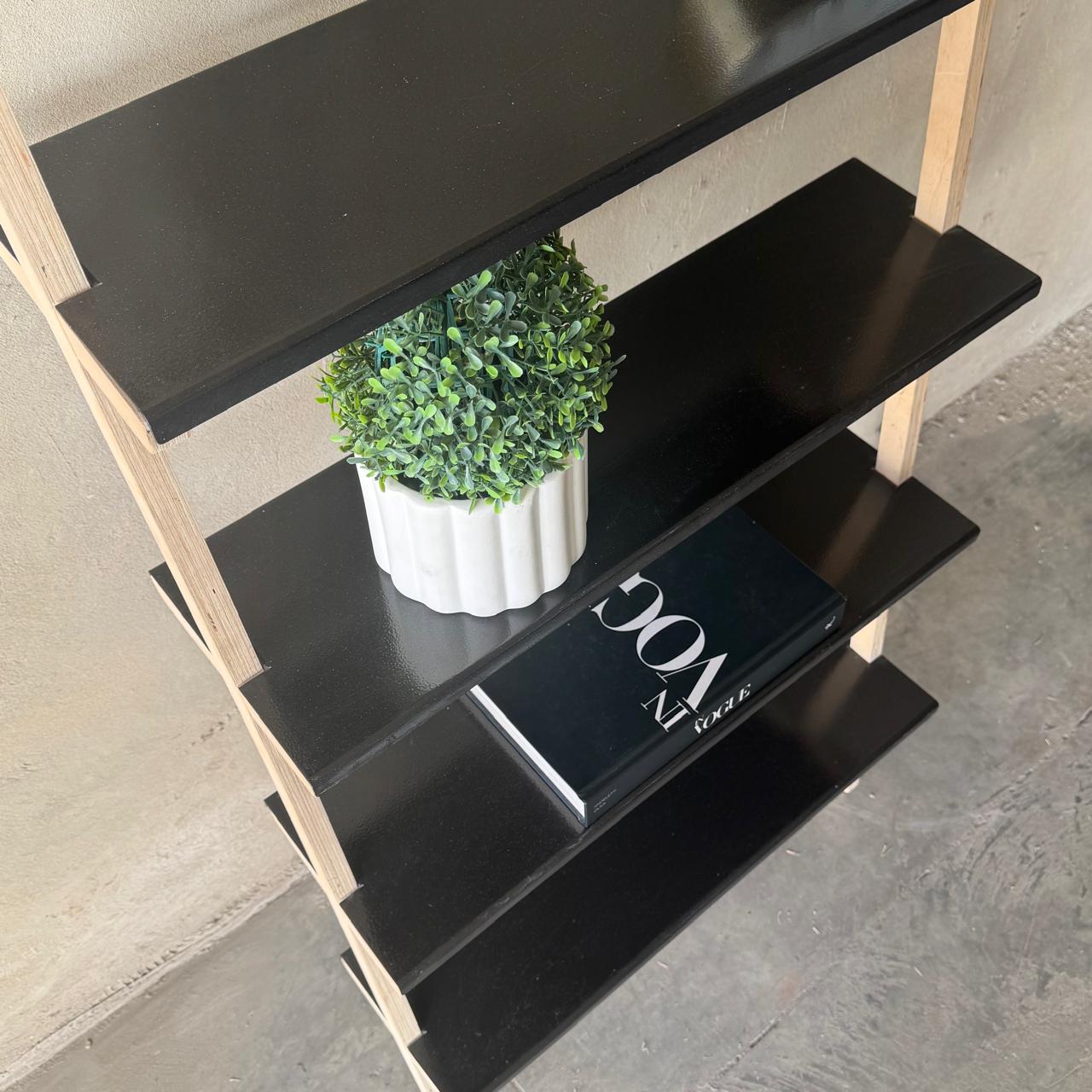MODERN BLACK STEEL & WOOD LEANING SHELVES