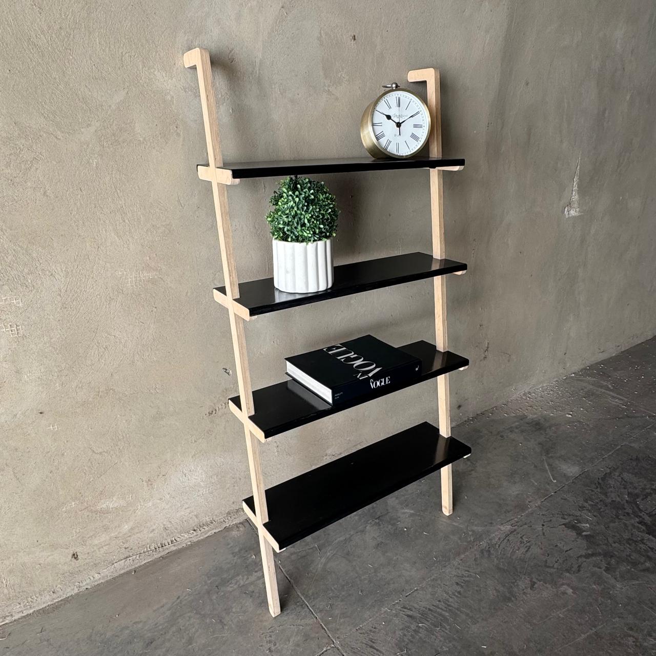 MODERN BLACK STEEL & WOOD LEANING SHELVES