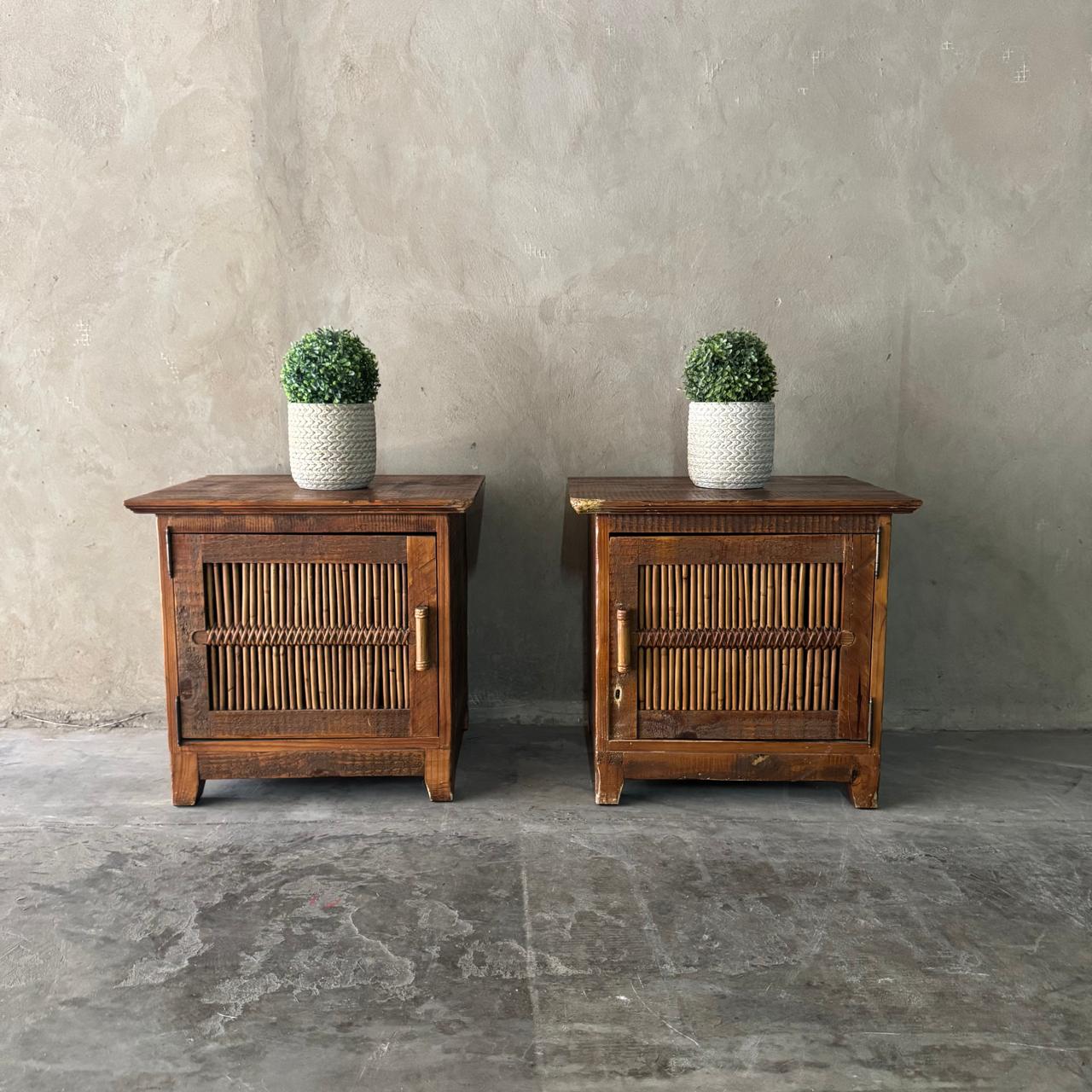 KING RATTAN CANE HEADBOARD & PEDESTAL SET