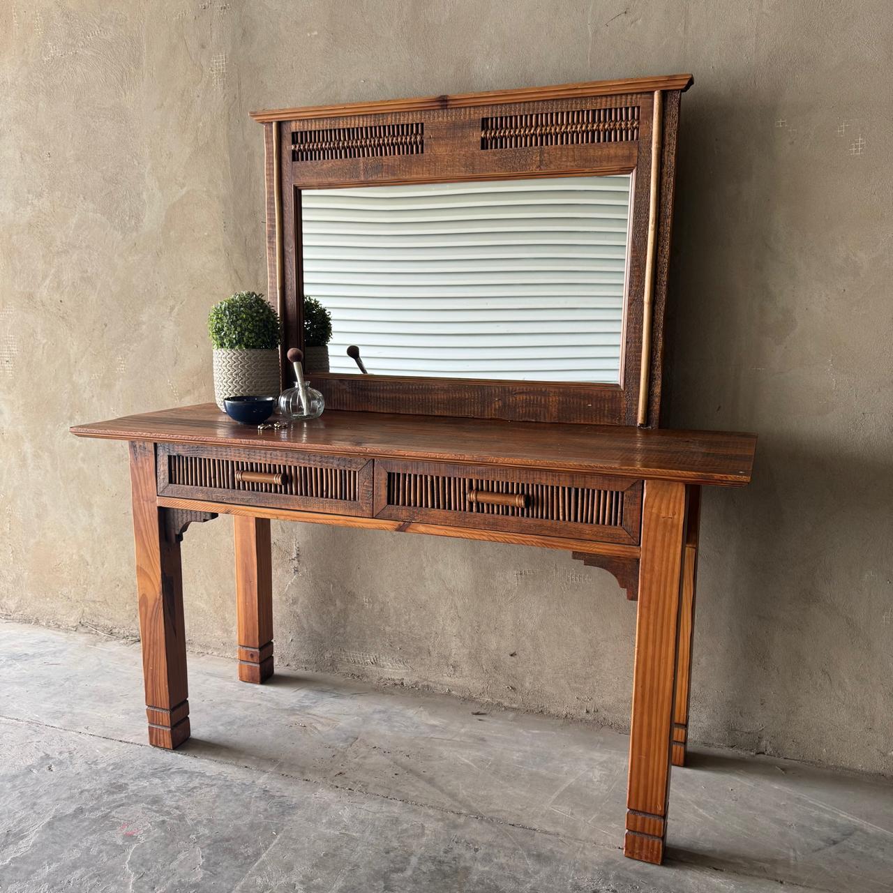 RATTAN CANE DRESSING TABLE & CHAIR