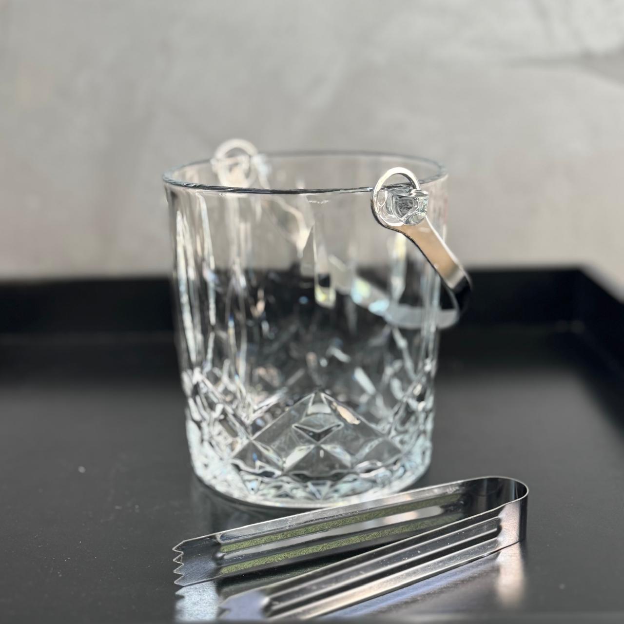CRYSTAL ICE BUCKET & TONGS