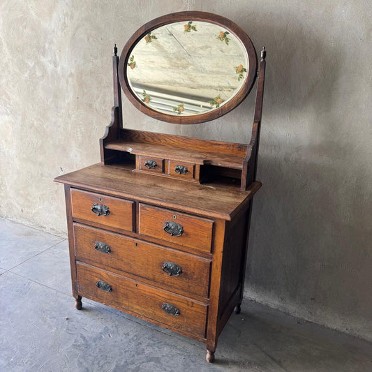 ANTIQUE DRESSER ROUND MIRROR