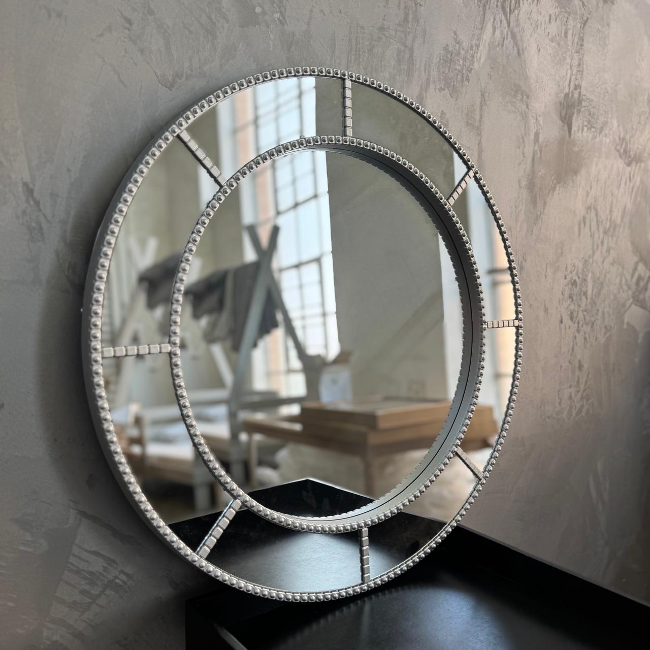 ROUND SILVER BEADED MIRROR