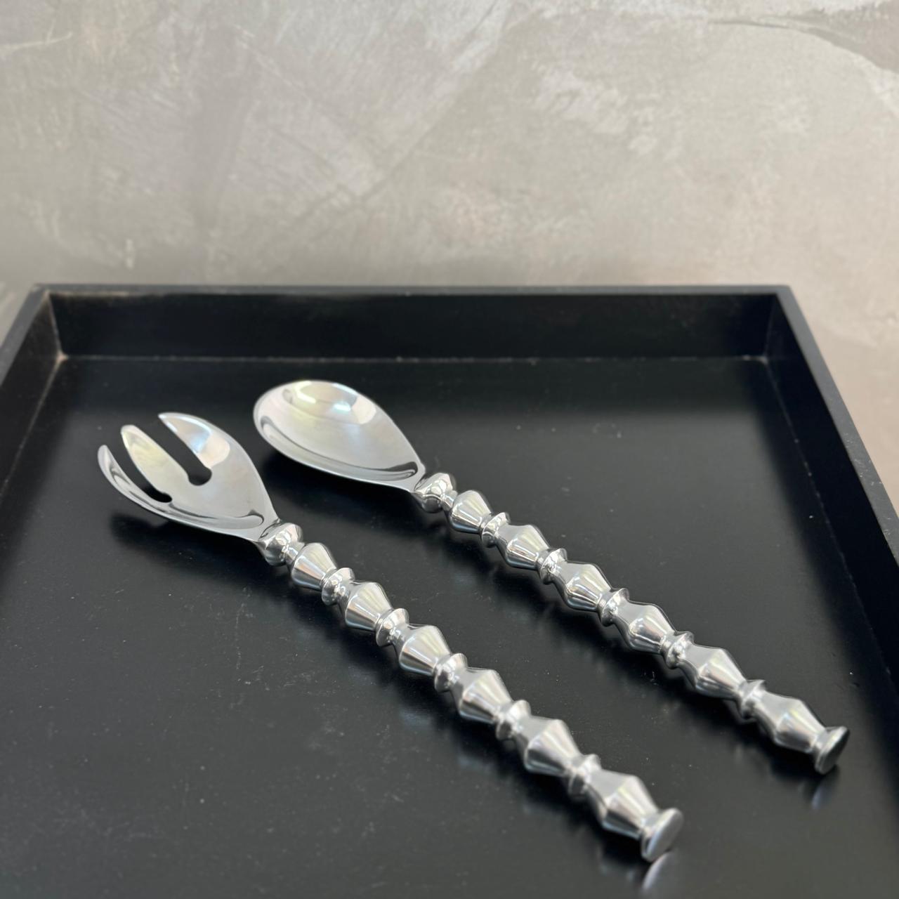 SILVER BEAD SALAD SERVER SET