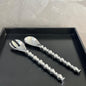 SILVER BEAD SALAD SERVER SET