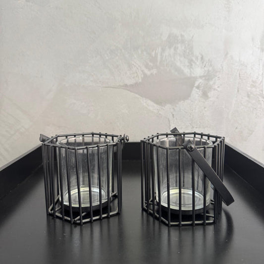 BLACK CAGE CANDLE HOLDERS SET