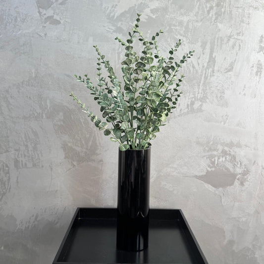 BLACK CYLINDER VASE WITH GREENERY