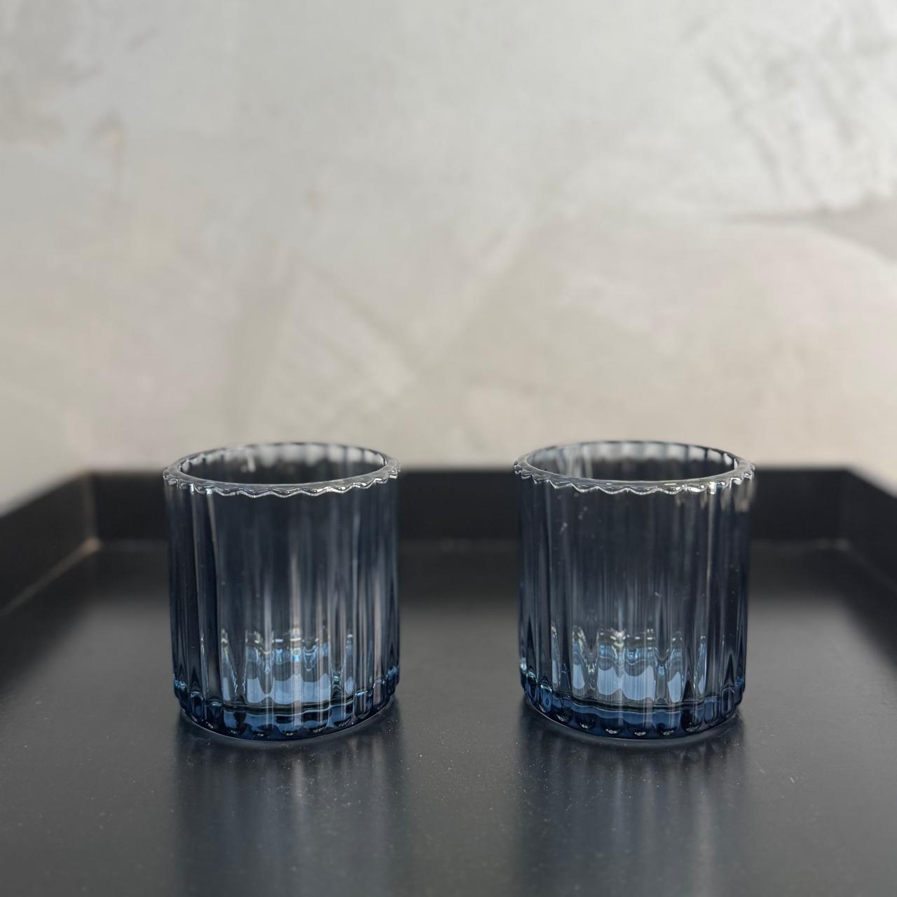BLUE VOTIVE GLASS SET OF 2