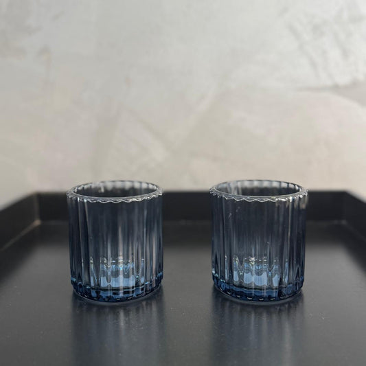 BLUE VOTIVE GLASS SET OF 2