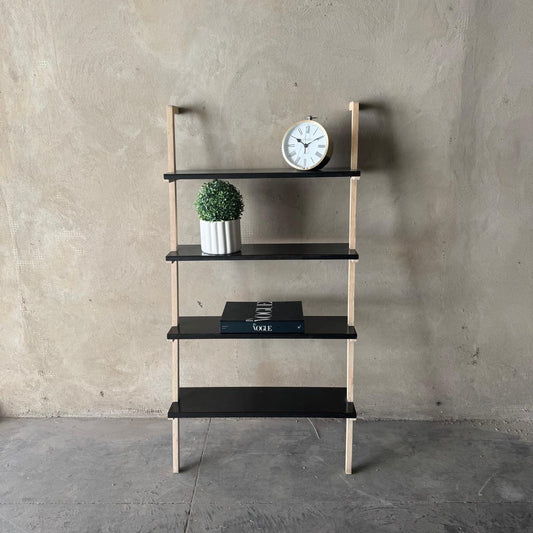 MODERN BLACK STEEL & WOOD LEANING SHELVES