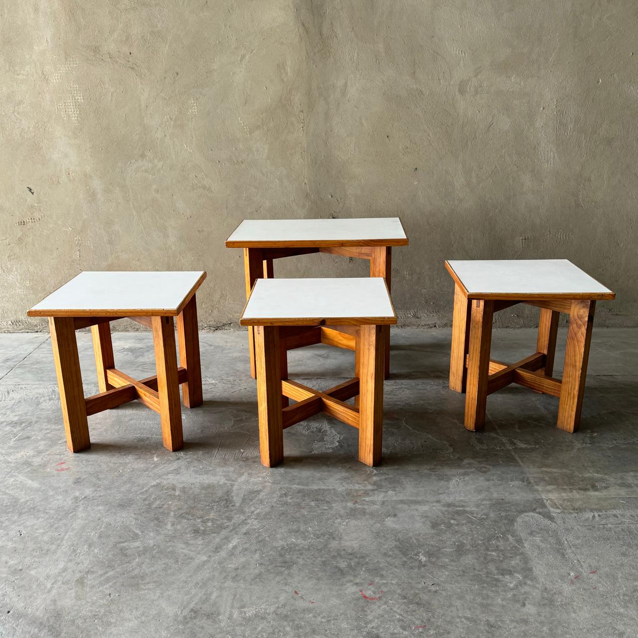 WHITE AND WOODEN OCCASIONAL TABLES