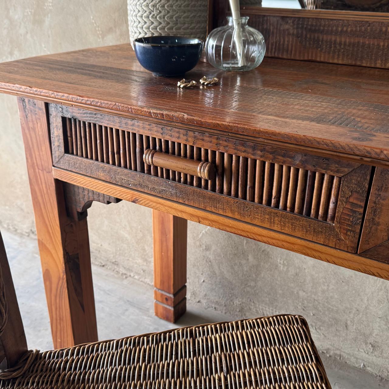 RATTAN CANE DRESSING TABLE & CHAIR