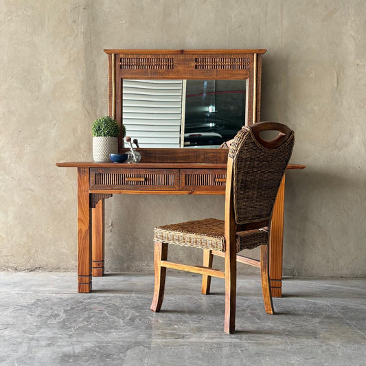 RATTAN CANE DRESSING TABLE & CHAIR