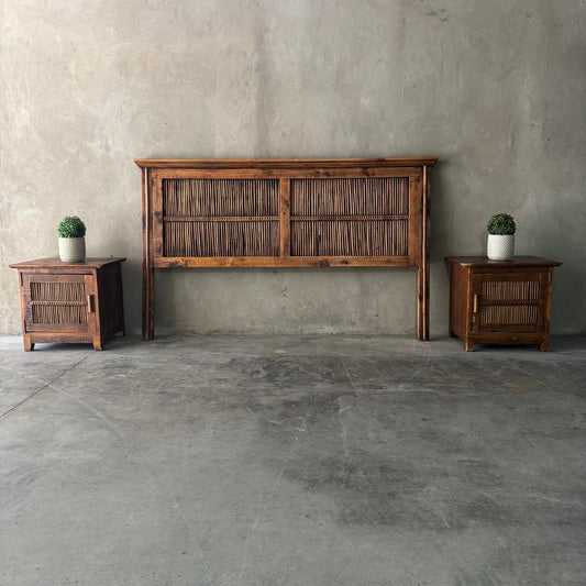 KING RATTAN CANE HEADBOARD & PEDESTAL SET