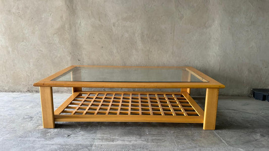 SLATTED COFFEE TABLE GLASS TOP