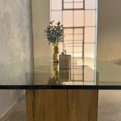 SEVENS LOG BASE GLASS DINING ROOM TABLE