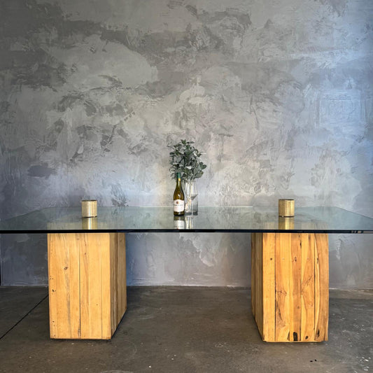 SEVENS LOG BASE GLASS DINING ROOM TABLE